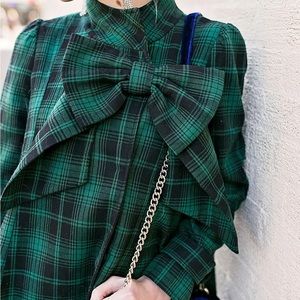 Chicwish Plaid Green Bow Dress Coat